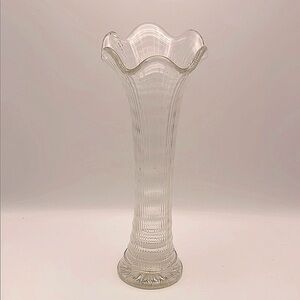 Imperial Glass Swung Vase Clear “Ripple & Ribbon”Pattern 10.5” MCM Style